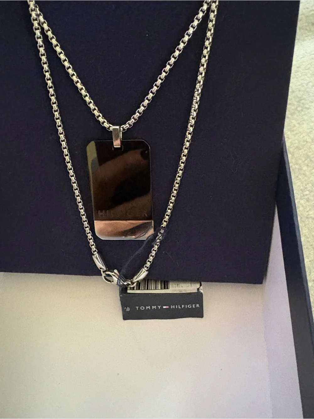 Tommy Hilfiger Double-Layer Stainless Steel Dog Tag Necklace - Black & Silver